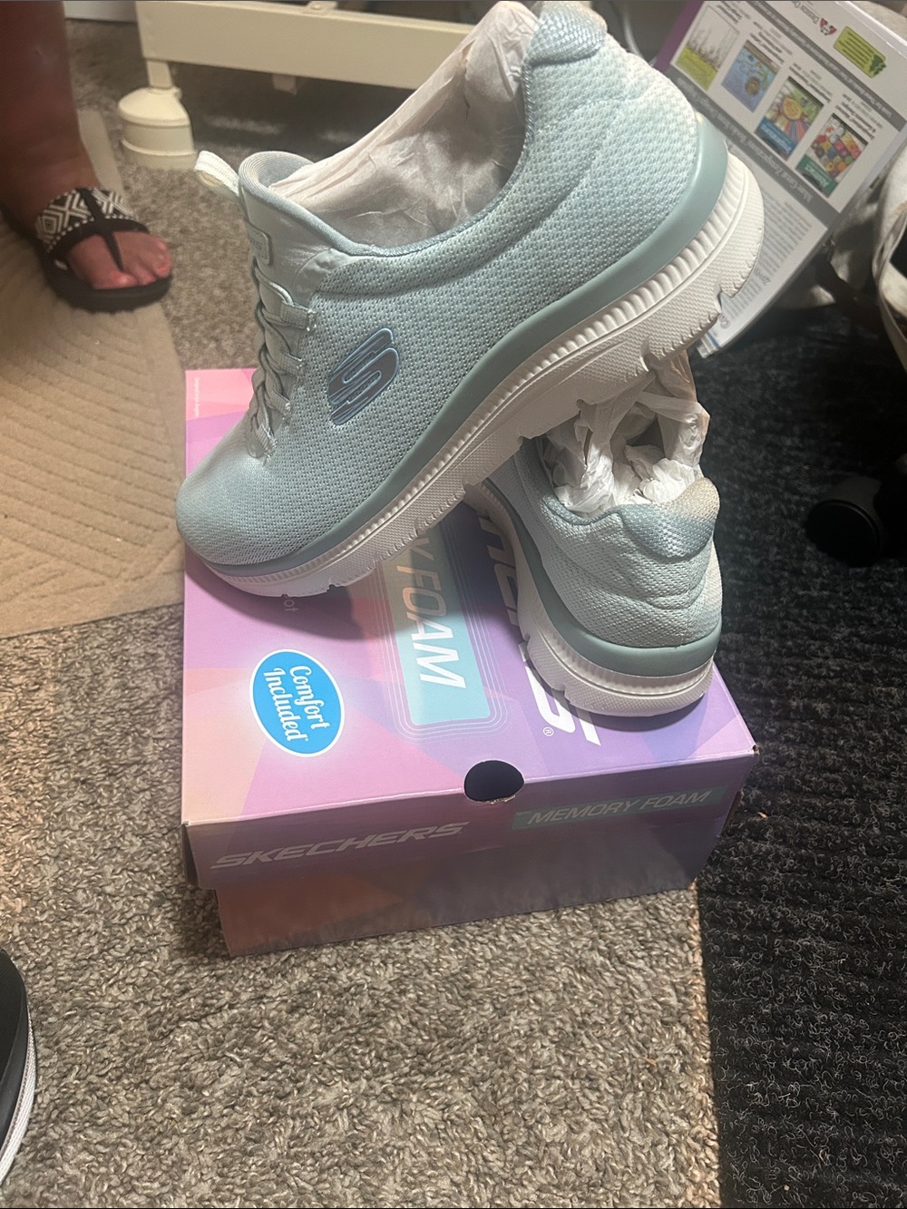 Skechers Women's Pastel Blue Slip-On Memory Foam Sneakers